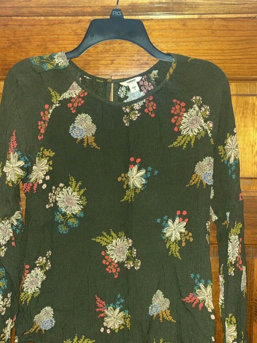 Sonoma Olive Green Floral Long Sleeve Top